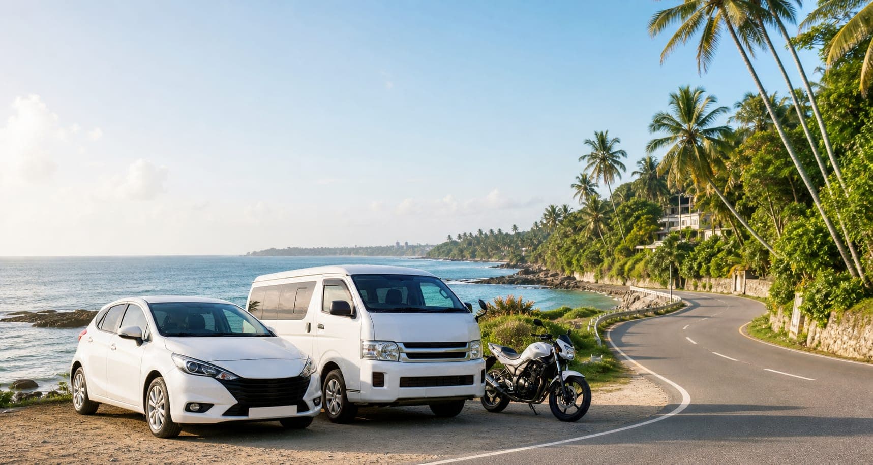 Vehicles on a Sri Lankan coastal road